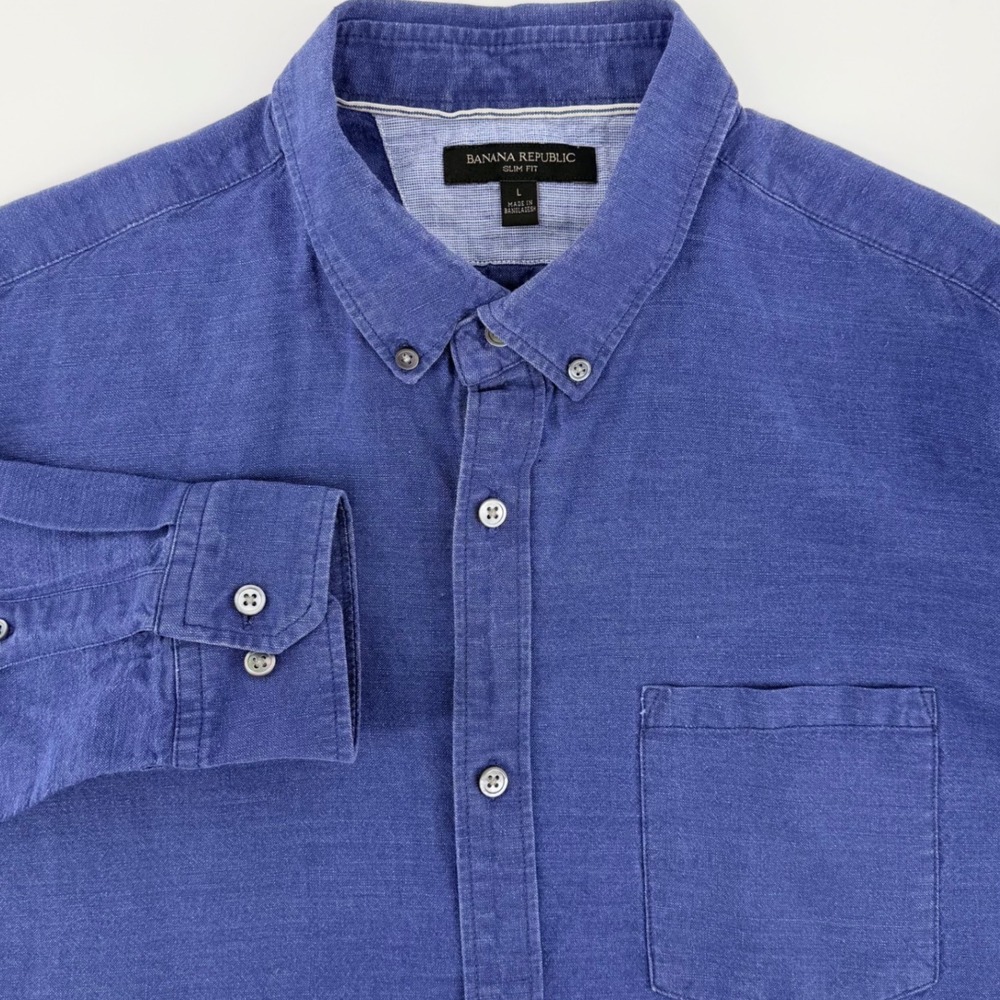 Banana Republic Mens Slim Fit Linen Cotton Button Down Shirt Blue Large L